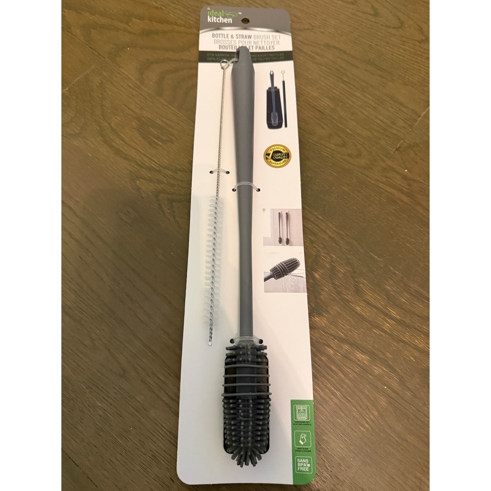 Ideal Kitchen Silicone Bottle and Straw Brush Set Grey BPA Free